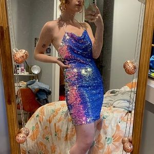 Blue and Pink Disco Sequins Dress